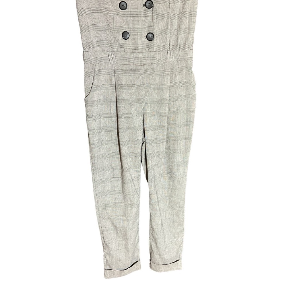 Vintage Yi Mei Er Short Sleeve Jumpsuit Office Black Gray Plaid Size Small - Picture 2 of 8